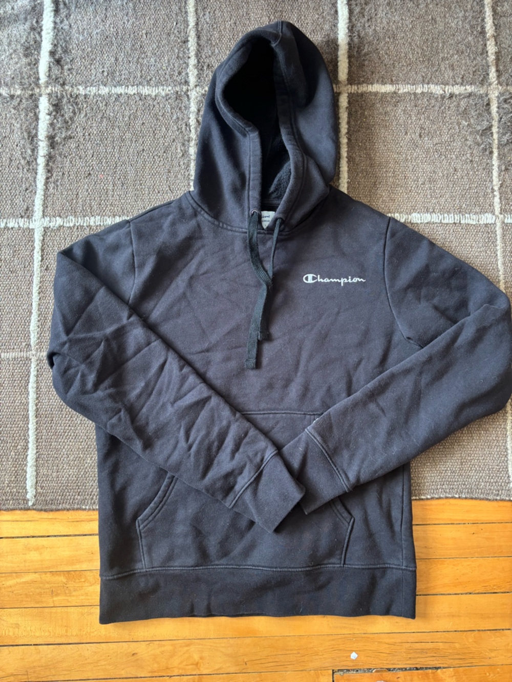 Champion Black Hooded Sweatshirt with White Logo